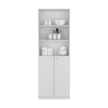71" White Wood Three Tier Bookcase with Two Doors HomeRoots