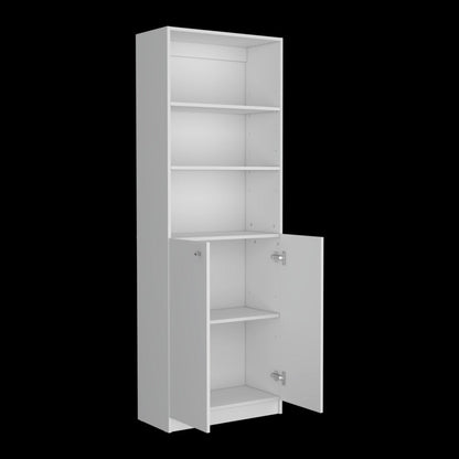 71" White Wood Three Tier Bookcase with Two Doors HomeRoots