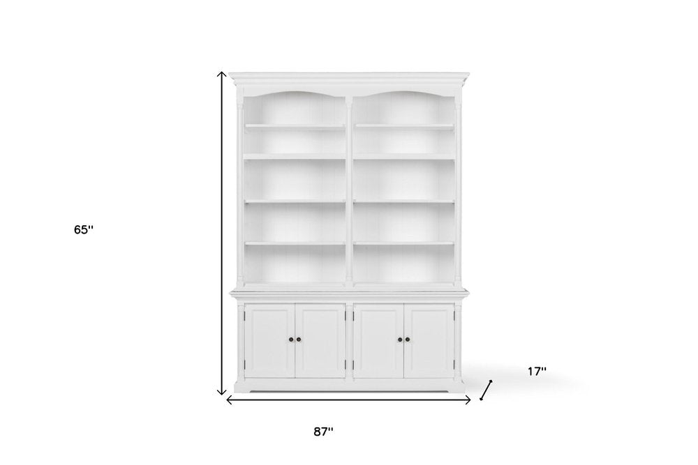 65" White Solid Wood Frame Dining Hutch With Fourteen Shelves
