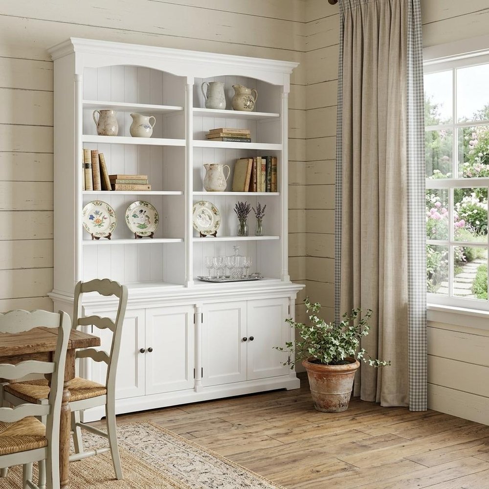 65" White Solid Wood Frame Dining Hutch With Fourteen Shelves — view 8