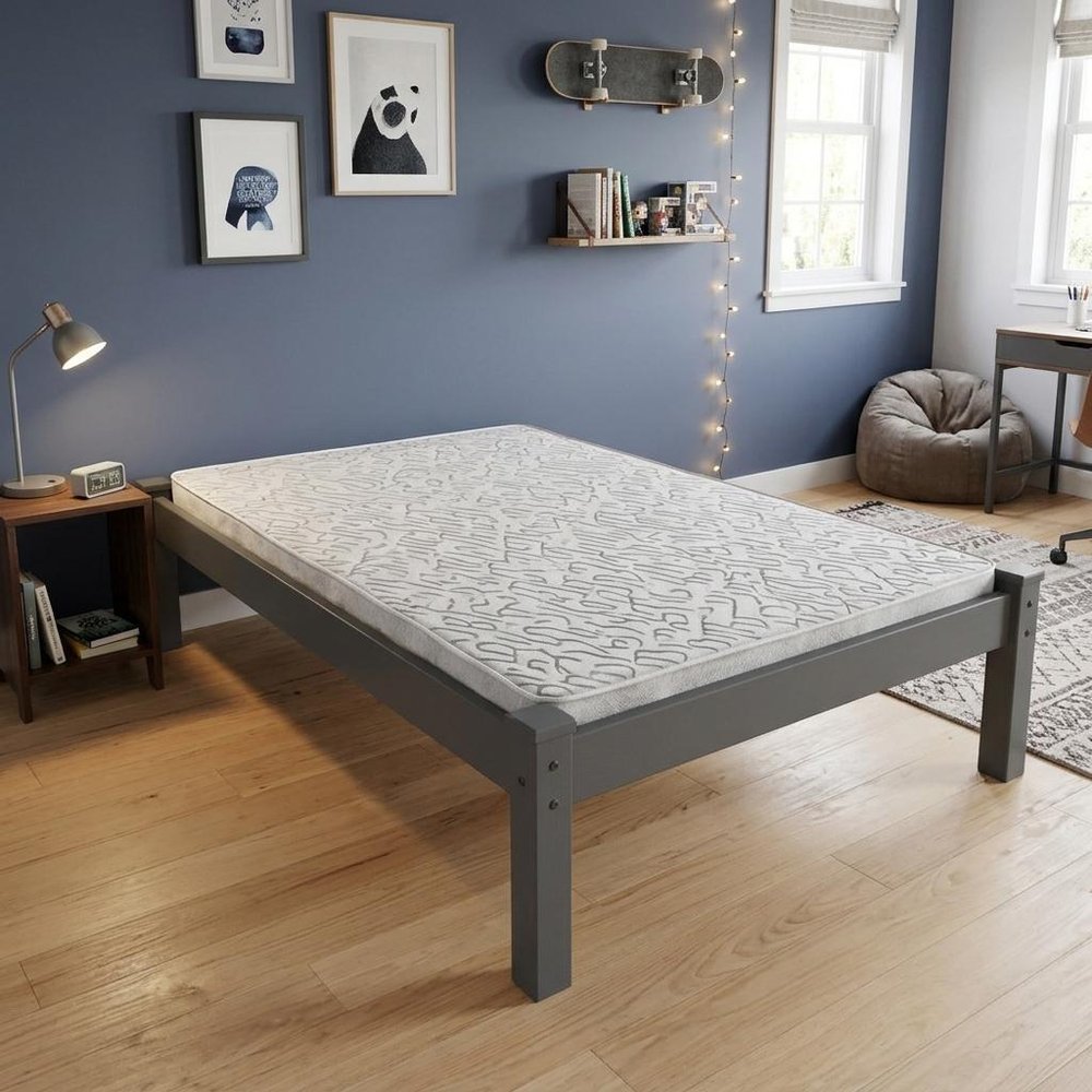Gray Solid Wood Twin Bed Frame