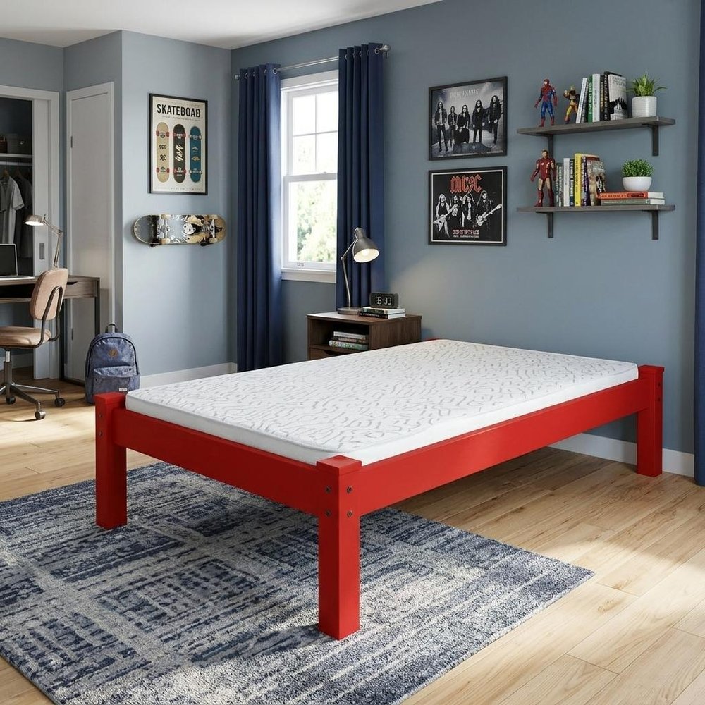 Red Solid Wood Twin Bed Frame — view 6