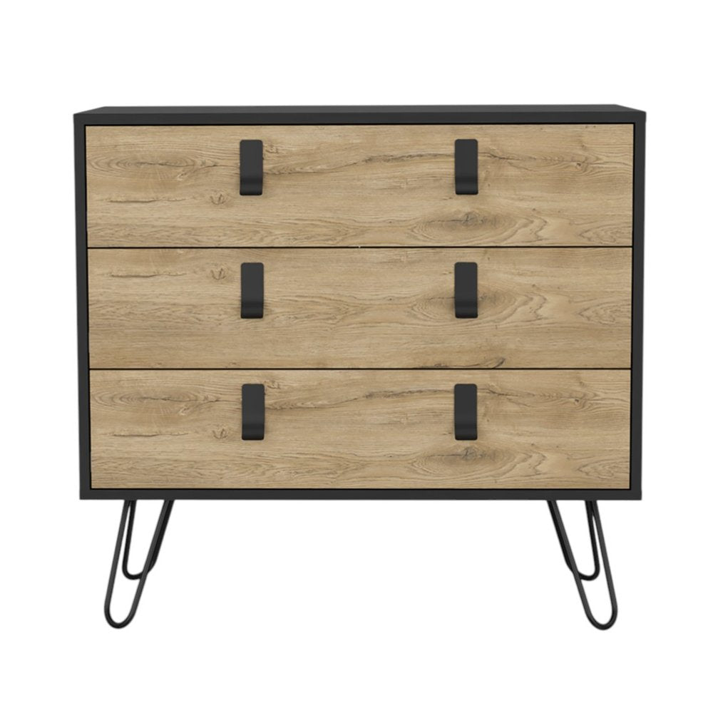 32" Natural and Black Three Drawer Dresser HomeRoots