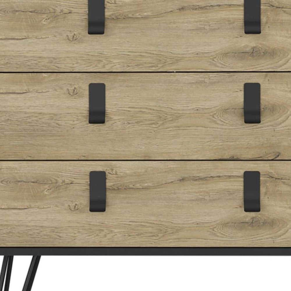 32" Natural and Black Three Drawer Dresser HomeRoots