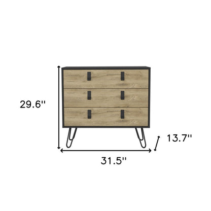 32" Natural and Black Three Drawer Dresser HomeRoots