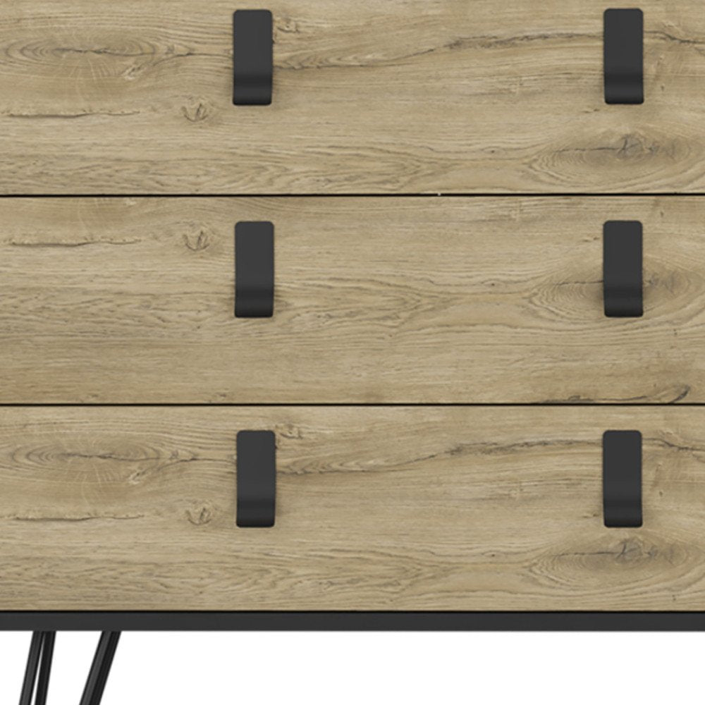 32" Natural and Black Three Drawer Dresser HomeRoots