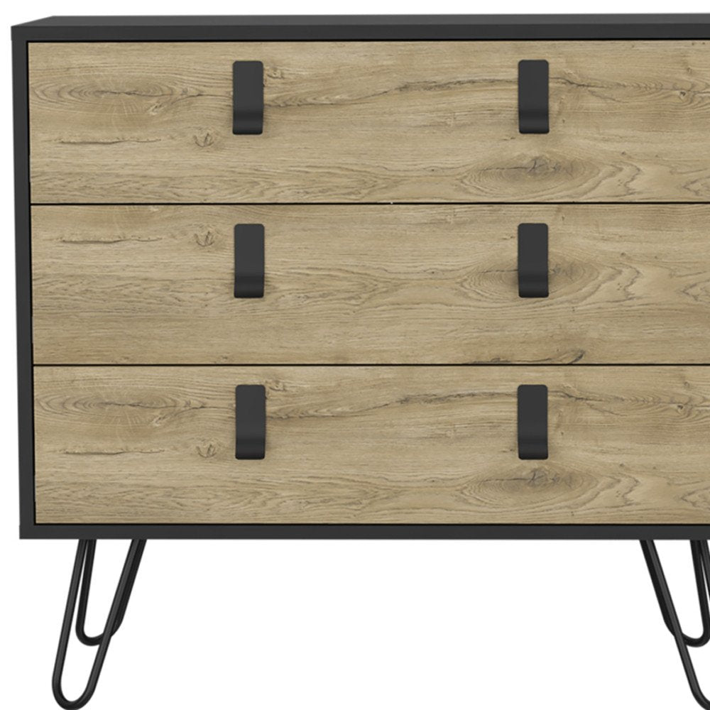 32" Natural and Black Three Drawer Dresser HomeRoots