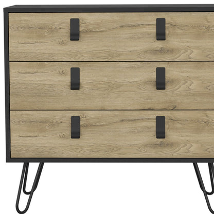 32" Natural and Black Three Drawer Dresser HomeRoots