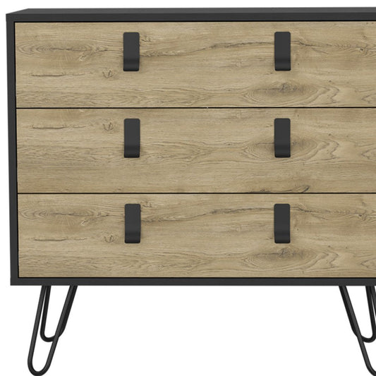 32" Natural and Black Three Drawer Dresser HomeRoots