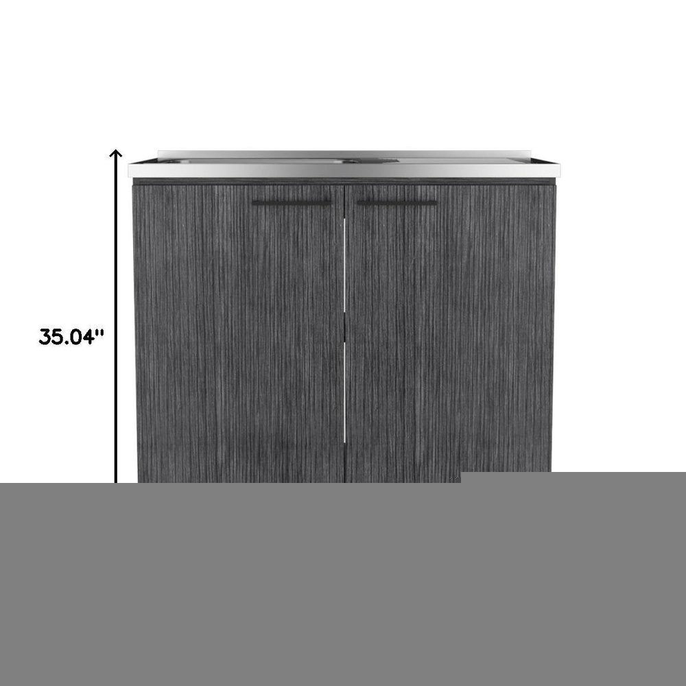 35" X 39" Dark Gray And Silver Stainless Steel and Wood Utility Cabinet With Sink HomeRoots