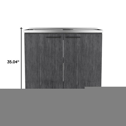 35" X 39" Dark Gray And Silver Stainless Steel and Wood Utility Cabinet With Sink HomeRoots