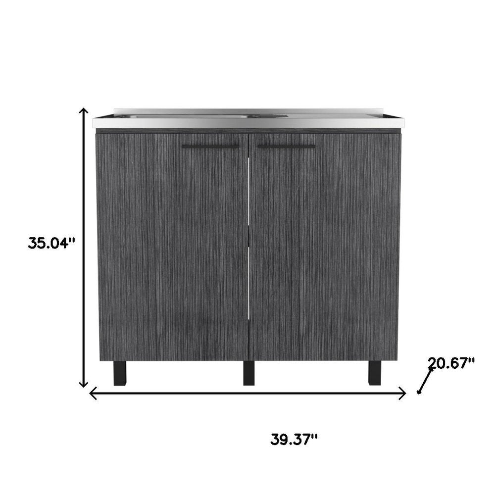 35" X 39" Dark Gray And Silver Stainless Steel and Wood Utility Cabinet With Sink HomeRoots