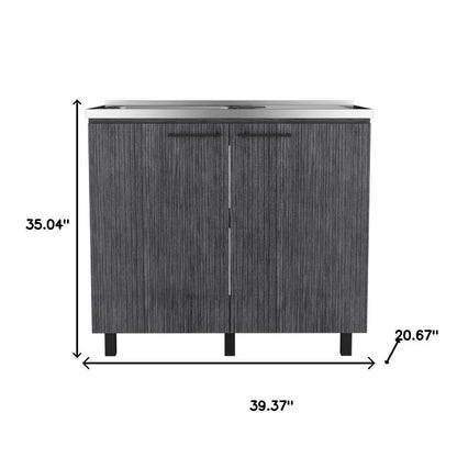 35" X 39" Dark Gray And Silver Stainless Steel and Wood Utility Cabinet With Sink HomeRoots