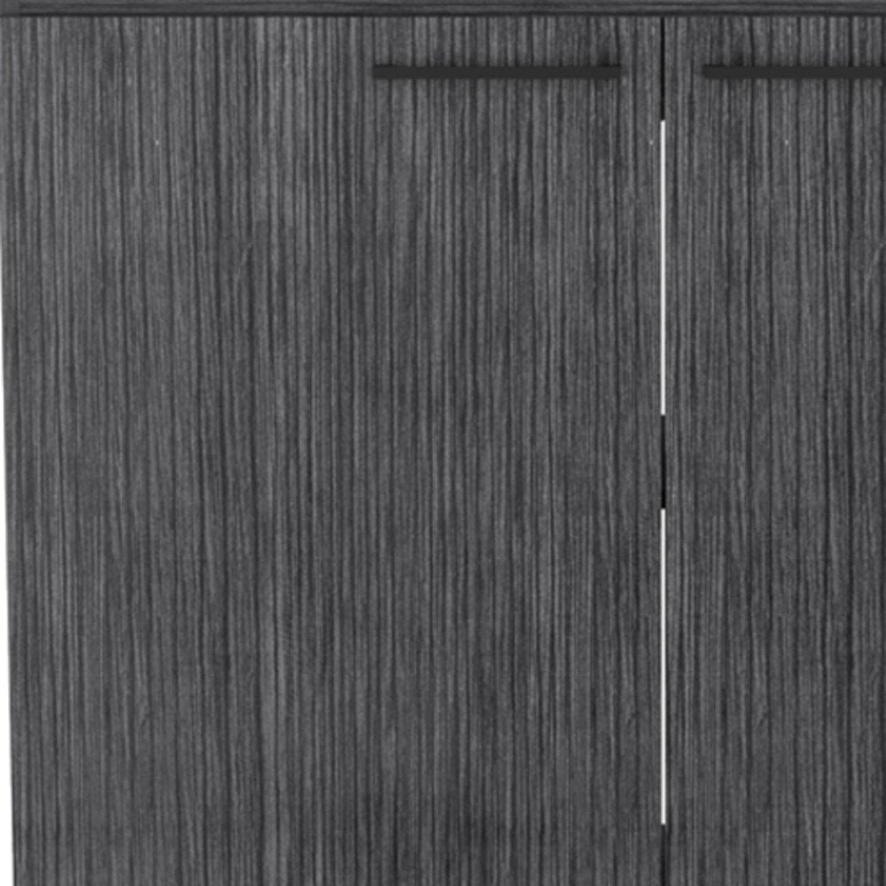 35" X 39" Dark Gray And Silver Stainless Steel and Wood Utility Cabinet With Sink HomeRoots
