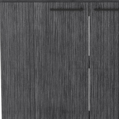 35" X 39" Dark Gray And Silver Stainless Steel and Wood Utility Cabinet With Sink HomeRoots