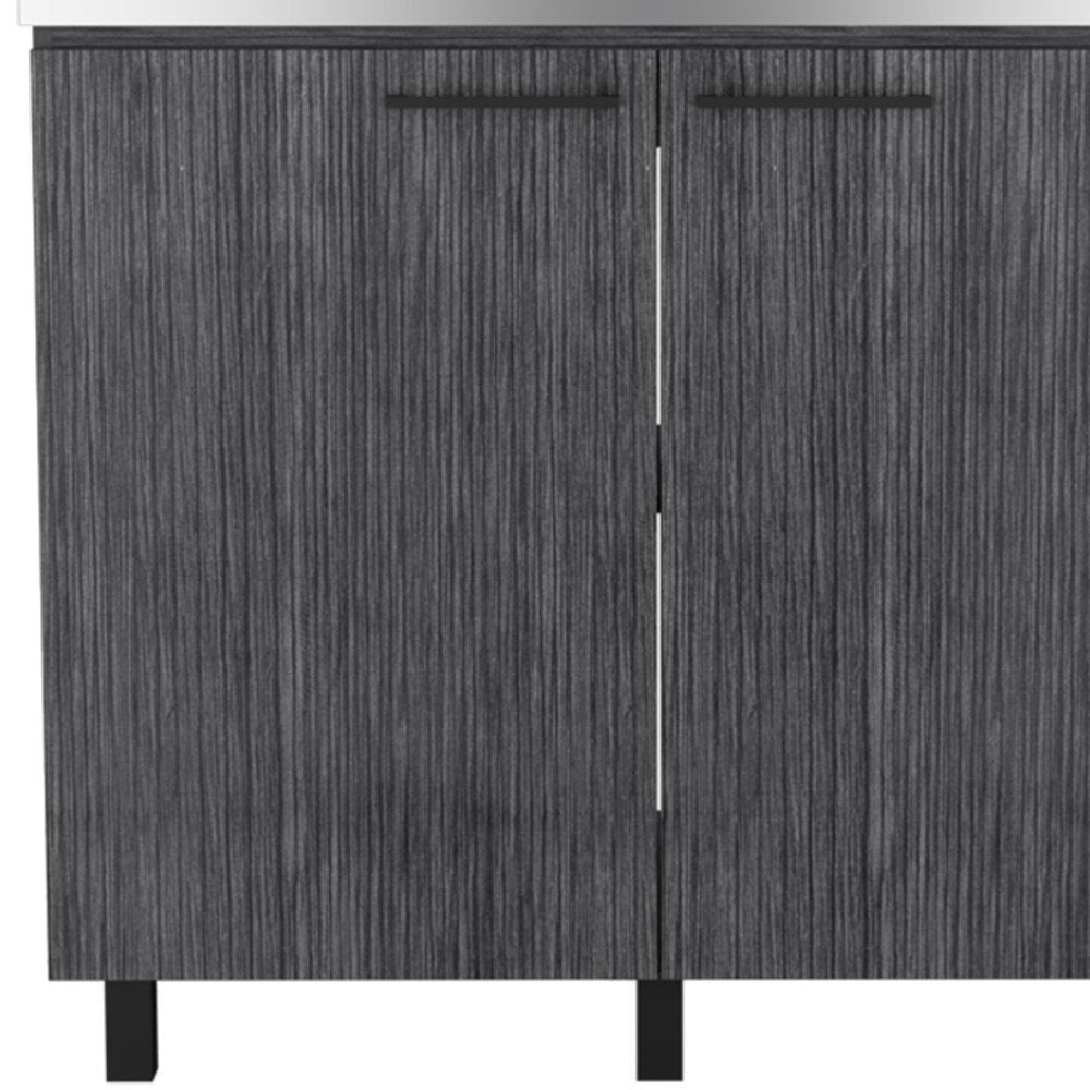 35" X 39" Dark Gray And Silver Stainless Steel and Wood Utility Cabinet With Sink HomeRoots