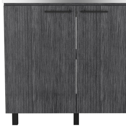 35" X 39" Dark Gray And Silver Stainless Steel and Wood Utility Cabinet With Sink HomeRoots