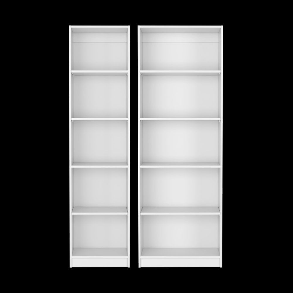 Set of Two White Wood Five Tier Modular Bookcase HomeRoots