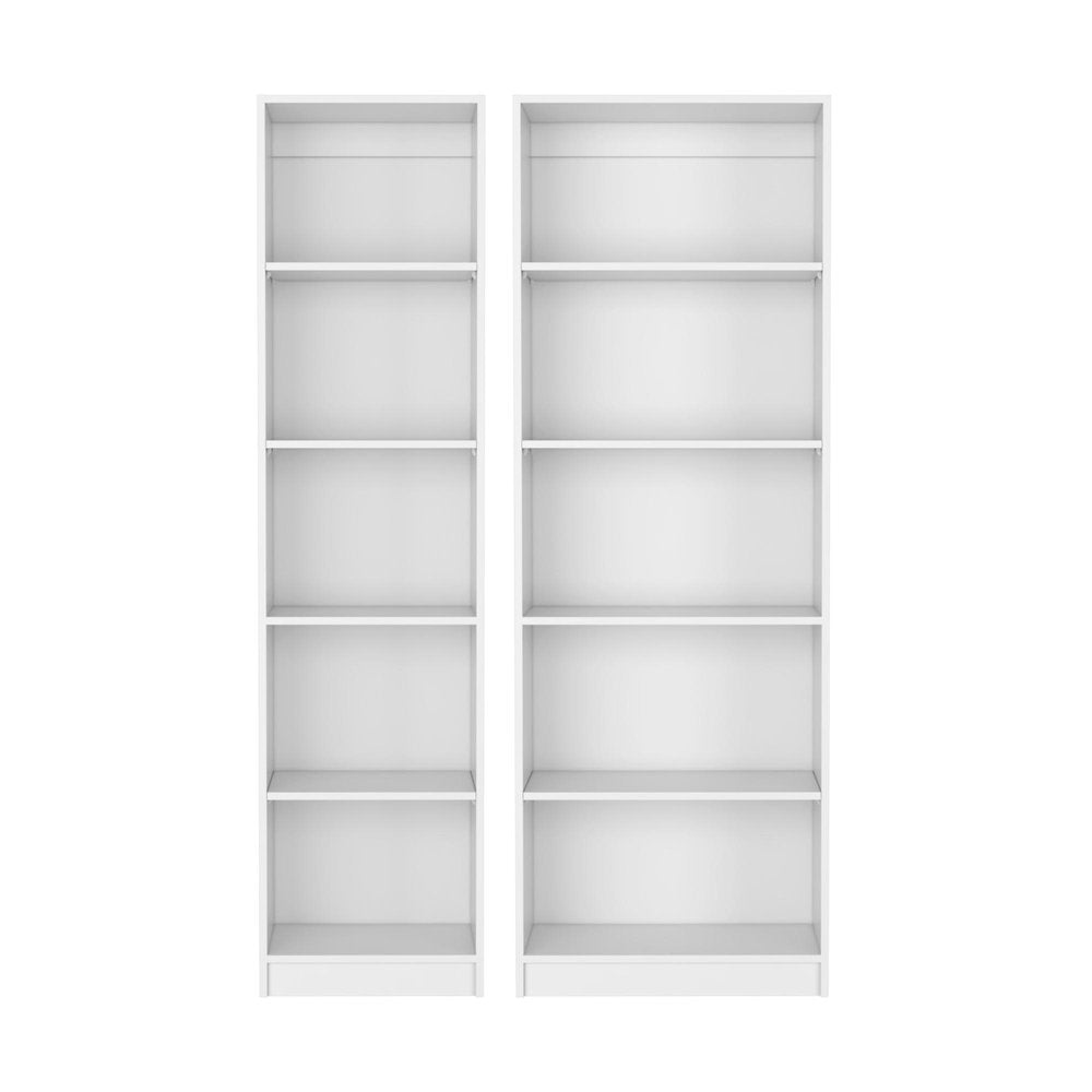 Set of Two White Wood Five Tier Modular Bookcase HomeRoots