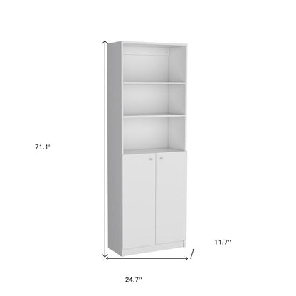 Set of Two White Wood Five Tier Modular Bookcase with Two Doors HomeRoots