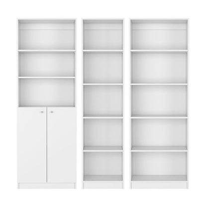 Set of Three White Wood Five Tier Modular Bookcase with Two Doors HomeRoots