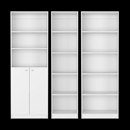 Set of Three White Wood Five Tier Modular Bookcase with Two Doors HomeRoots