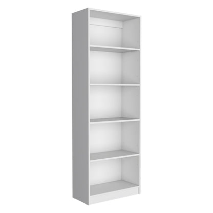 Set of Three White Wood Five Tier Modular Bookcase with Two Doors