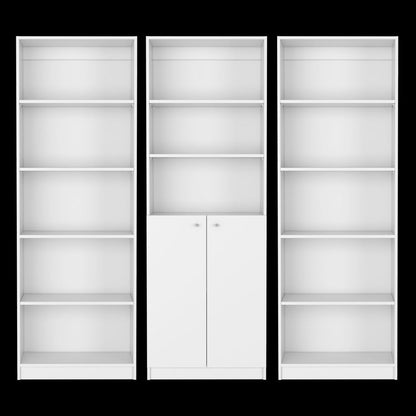 Set of Three White Wood Five Tier Modular Bookcase with Two Doors HomeRoots