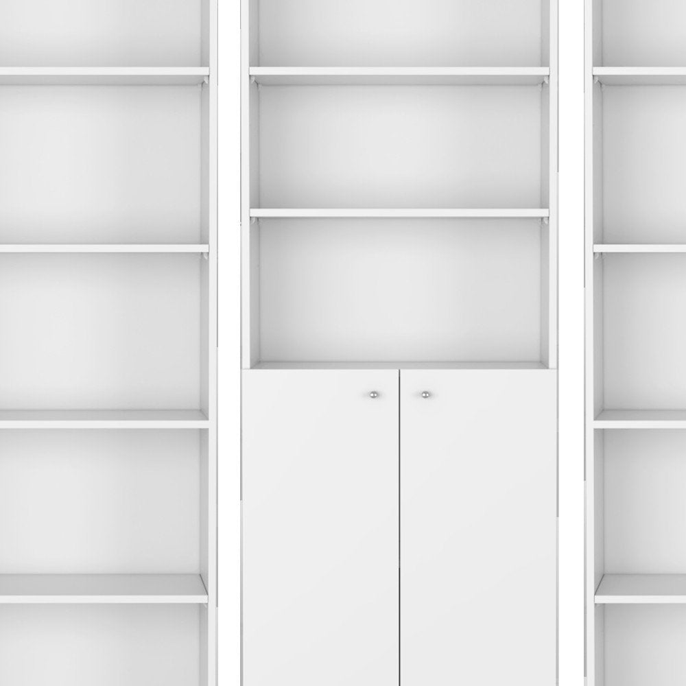 Set of Three White Wood Five Tier Modular Bookcase with Two Doors HomeRoots