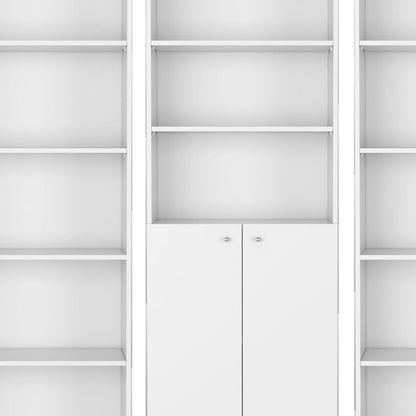 Set of Three White Wood Five Tier Modular Bookcase with Two Doors HomeRoots