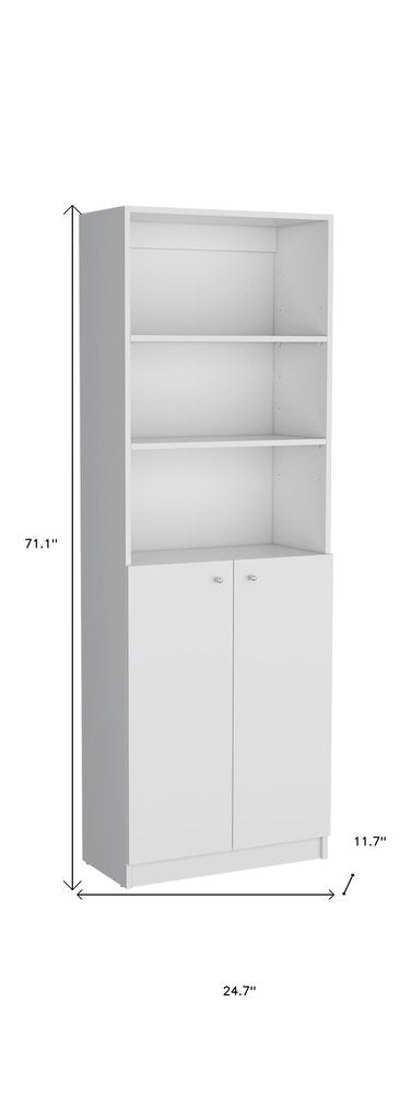 Set of Three White Wood Five Tier Modular Bookcase with Two Doors HomeRoots