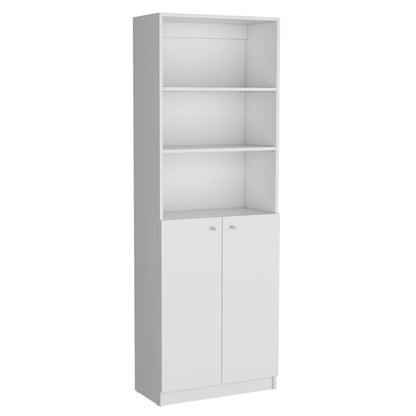 Set of Three White Wood Five Tier Modular Bookcase with Two Doors HomeRoots