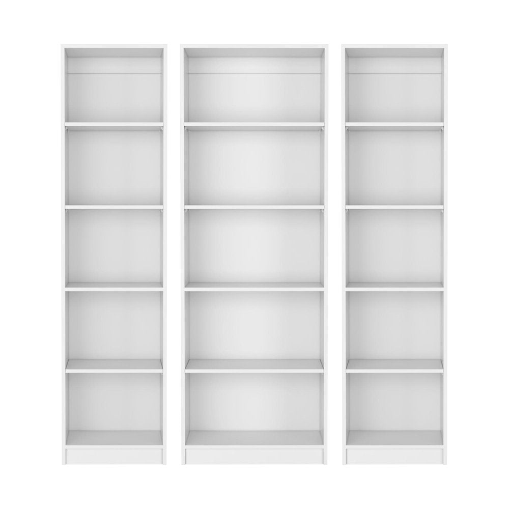 Set of Three White Wood Five Tier Modular Bookcase HomeRoots