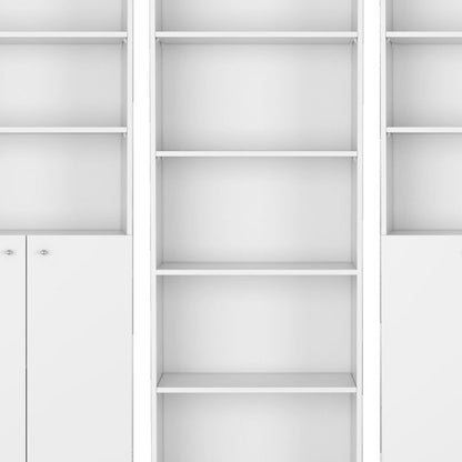Set of Three White Wood Five Tier Modular Bookcase with Four Doors HomeRoots