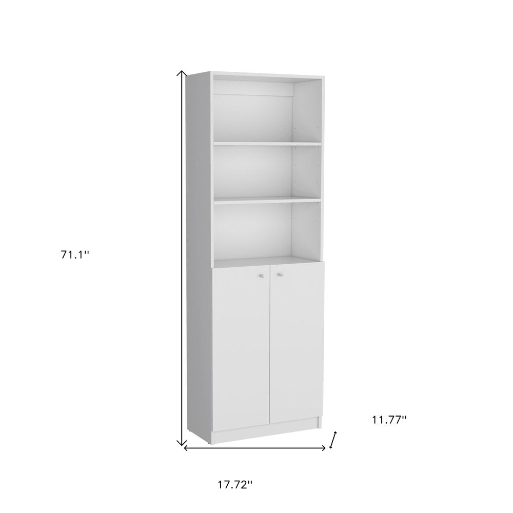 Set of Three White Wood Five Tier Modular Bookcase with Four Doors HomeRoots