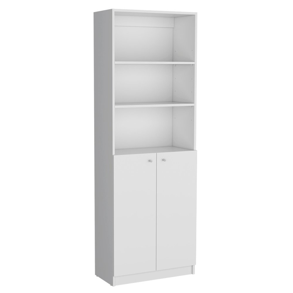 Set of Three White Wood Five Tier Modular Bookcase with Four Doors HomeRoots
