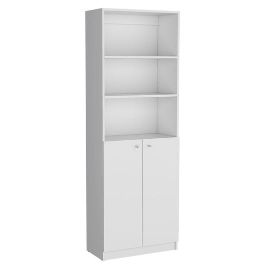 Set of Three White Wood Five Tier Modular Bookcase with Four Doors HomeRoots