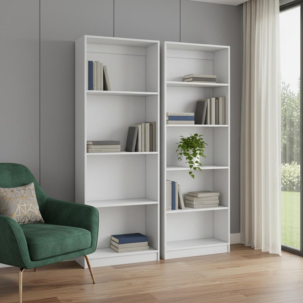 Set of Two White Wood Nine Tier Modular Bookcase — view 6