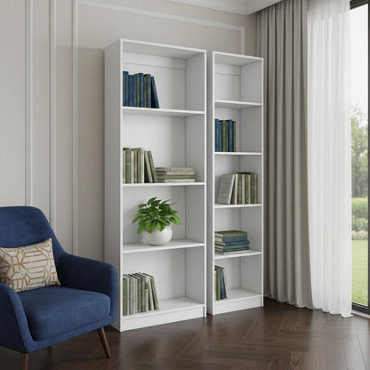 Set of Two White Wood Nine Tier Modular Bookcase HomeRoots