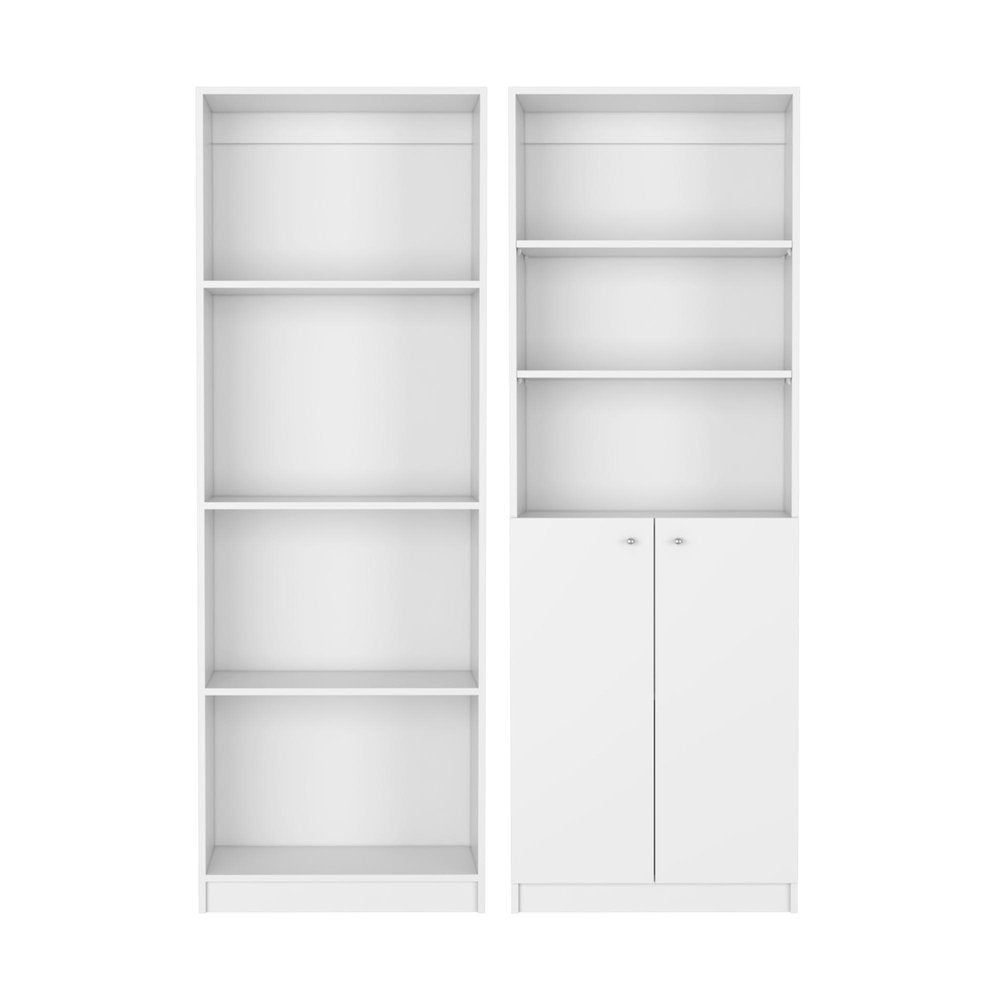 Set of Two White Wood Seven Tier Modular Bookcase with Two Doors HomeRoots