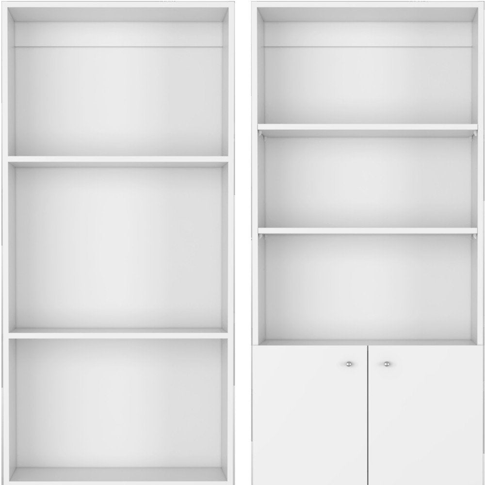Set of Two White Wood Seven Tier Modular Bookcase with Two Doors HomeRoots