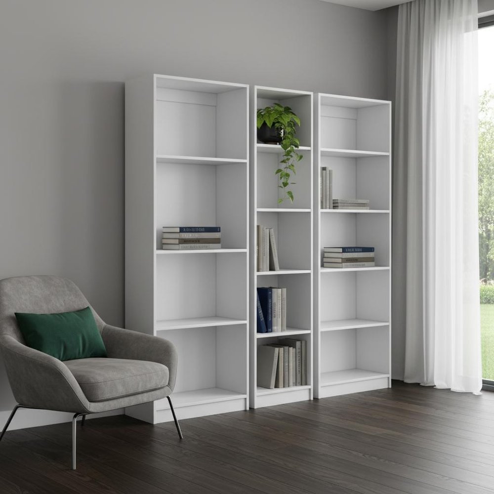 Set of Three White Wood Fourteen Tier Modular Bookcase — view 4