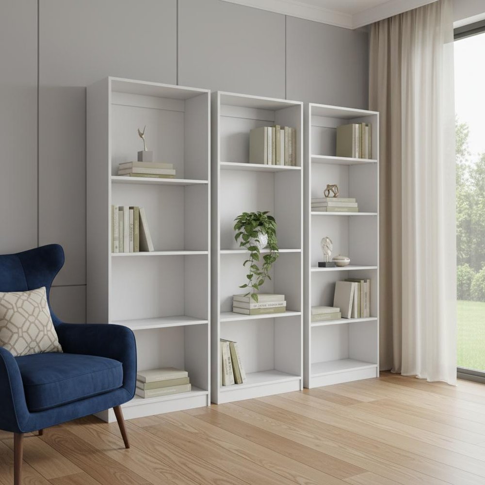 Set of Three White Wood Thirteen Tier Modular Bookcase HomeRoots