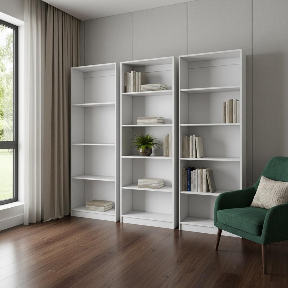 Set of Three White Wood Fourteen Tier Modular Bookcase HomeRoots