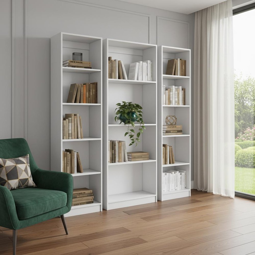 Set of Three White Wood Fourteen Tier Modular Bookcase — view 8