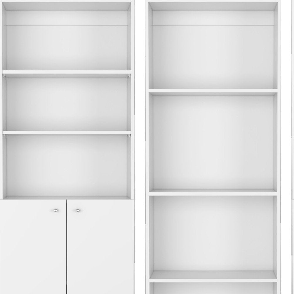 Set of Three White Wood Ten Tier Modular Bookcase with Four Doors HomeRoots