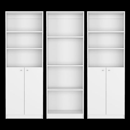 Set of Three White Wood Ten Tier Modular Bookcase with Four Doors HomeRoots