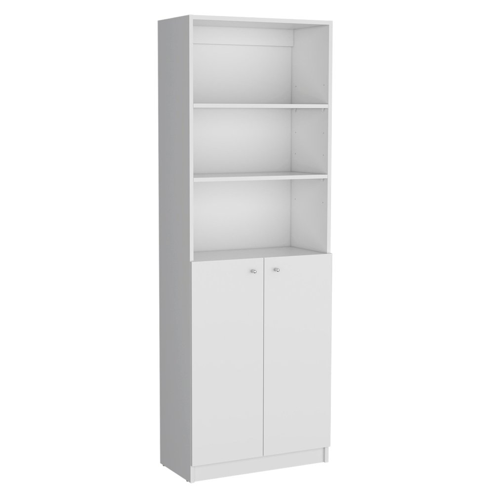 Set of Three White Wood Ten Tier Modular Bookcase with Four Doors HomeRoots