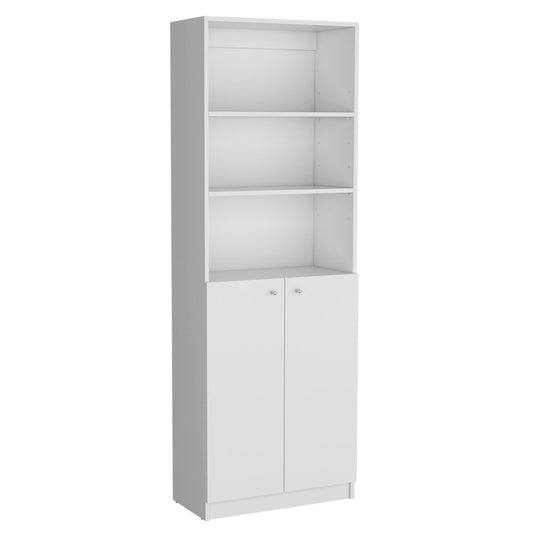 Set of Three White Wood Ten Tier Modular Bookcase with Four Doors HomeRoots