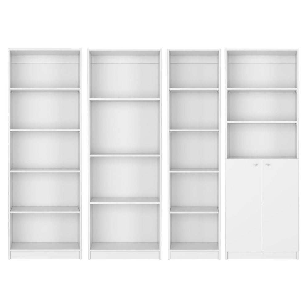 Set of Four White Wood Seventeen Tier Modular Bookcase with Two Doors HomeRoots